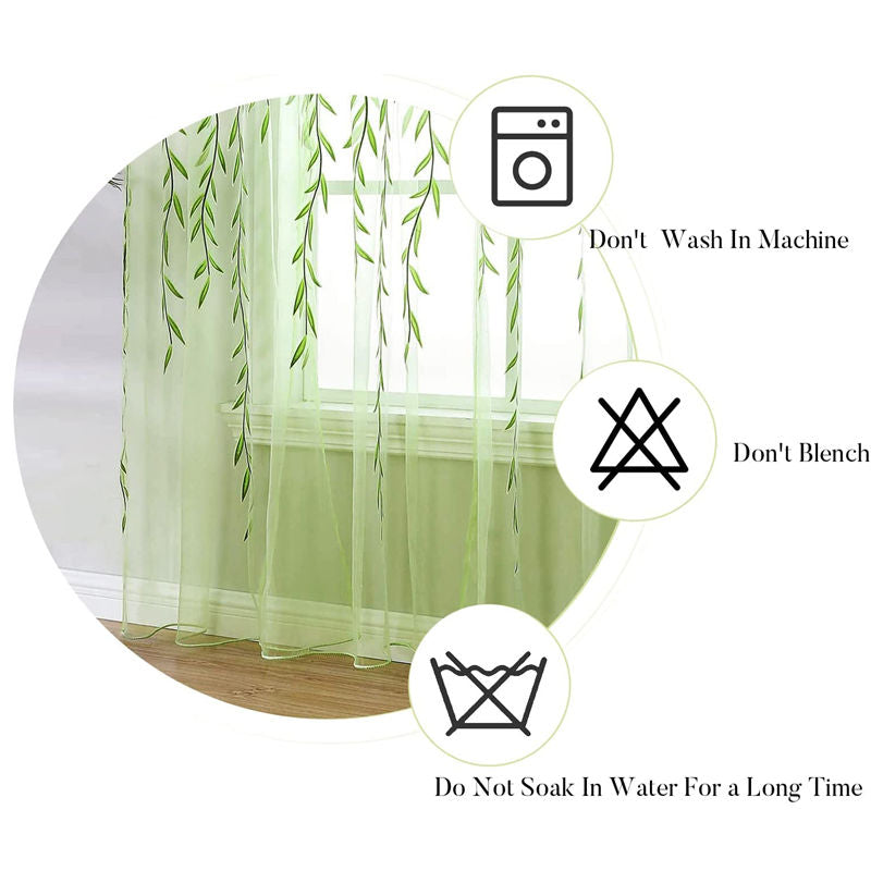 2 Panels Sheer Curtains Rod Pocket Willow Leaves Print for Living Room-Blue