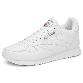 Couples Leather Sneakers Lace up Lightweight Cushioned Sport Shoes-White