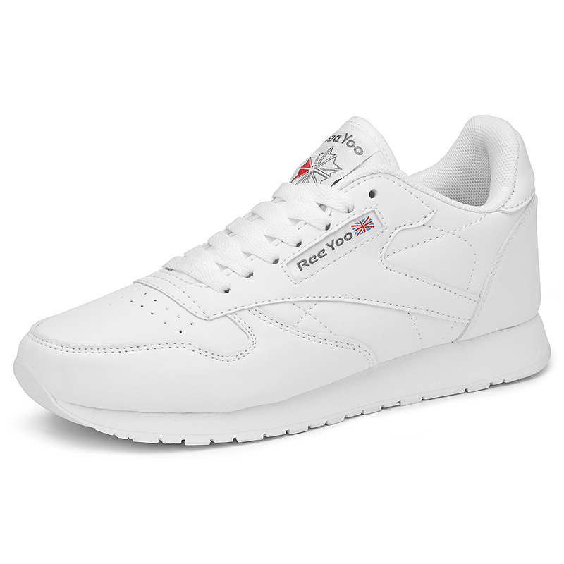 Couples Leather Sneakers Lace up Lightweight Cushioned Sport Shoes-White