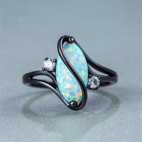 S-shaped Diamonds Opal Rings for Women-Black