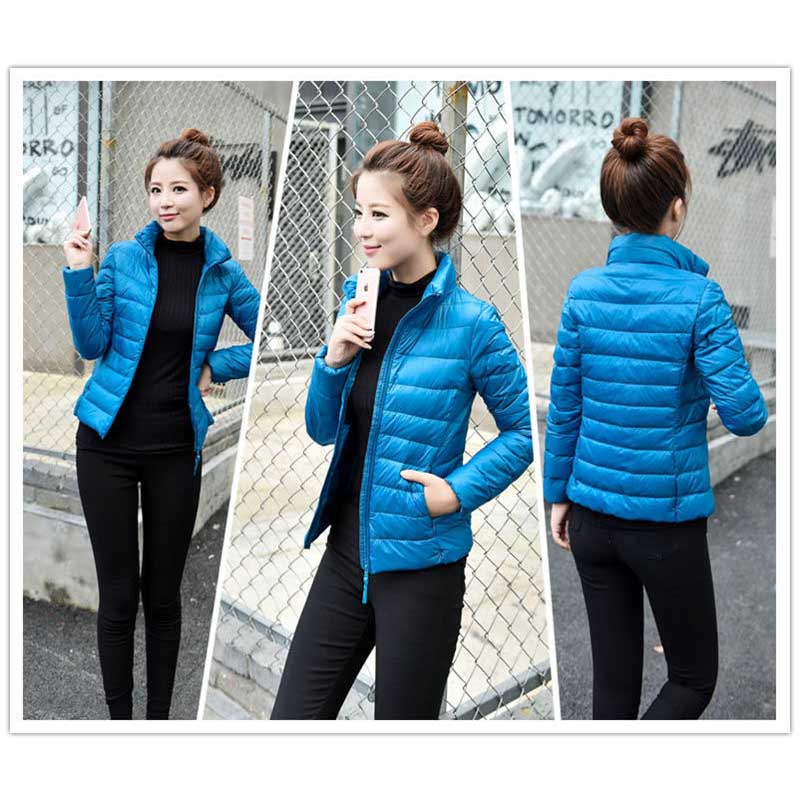 Lookbook Womens Lightweight Puffer Jacket Winter Stand Collar Short Coat-Lake Blue