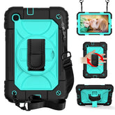 Rainbow Tablet Case Kickstand/Hand+Neck Strap An-fall Protective Cover For Samsung Galaxy Tab A 8.4 T307 2020-Black&Aqua