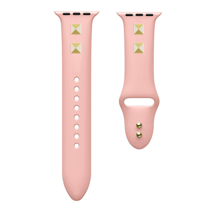 Soft Silicone Punk Rivet Style Watch Band for iWatch Series6/5/4/3/2/1/SE-Pink