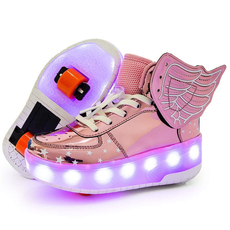 Kids LED Light Up Shoes High top Dancing Sneakers for Boys Girls-Pink