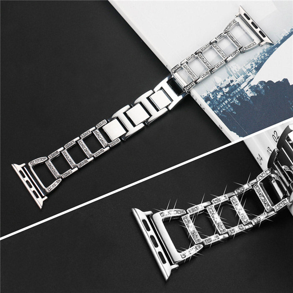 Stylish Diamond Metal Watch Band For Apple Watch SE/6/5/4/3/2/1(Silver)