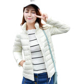 Lookbook Womens Lightweight Puffer Jacket Winter Stand Collar Short Coat-White