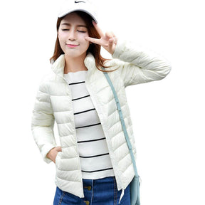 Lookbook Womens Lightweight Puffer Jacket Winter Stand Collar Short Coat-White