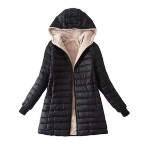 Lookbook Womens Hooded Sherpa Fleece Jacket Winter Warm Coat-Black