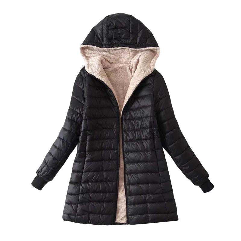 Lookbook Womens Hooded Sherpa Fleece Jacket Winter Warm Coat-Black