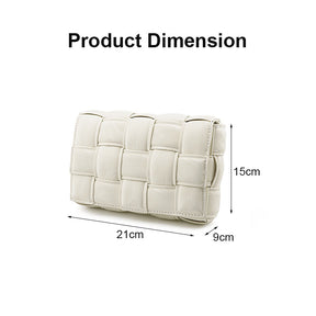 Casual Soft Crossbody Bag Square Design Braided Handbag-White