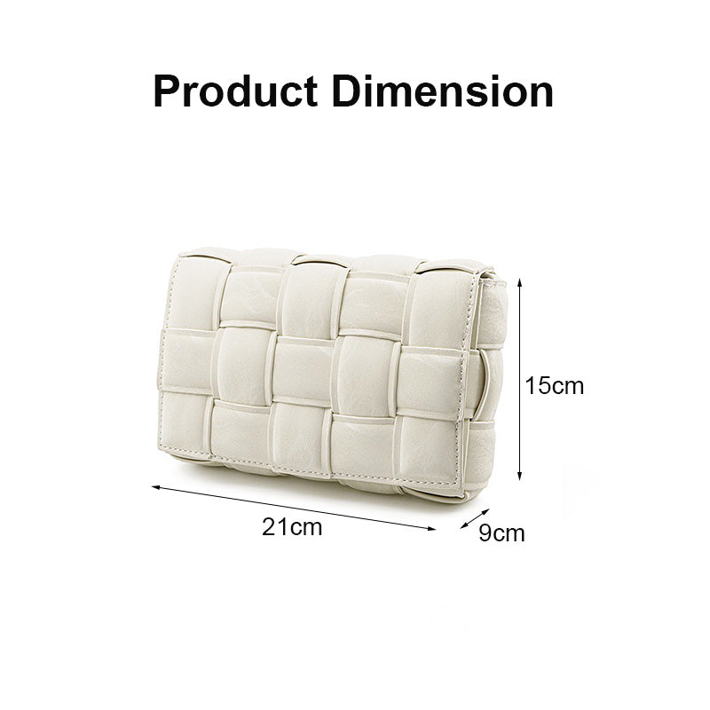 Casual Soft Crossbody Bag Square Design Braided Handbag-White