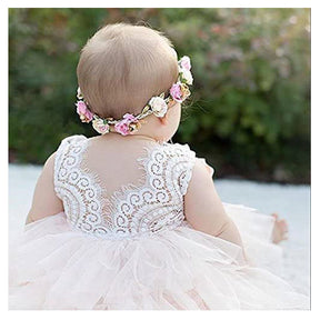 Little Girl Lace Flower Tutu Dress Backless Wedding Flower Girl Dress-White