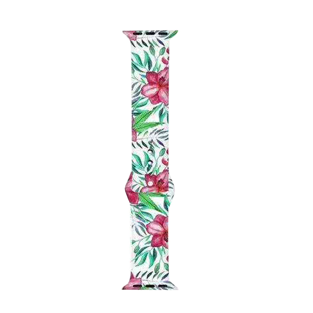 Color Printing Silicone Watch Band For Apple Watch SE/6/5/4/3/2/1(White Red Flower)
