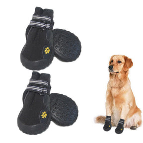 4 Pcs Dog Shoes Non-Slip Warm with Reflective Straps for Middle Large Dogs-Black