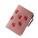 Women Cute Small Wallet Cherry Pattern Card Holder-Dark Pink