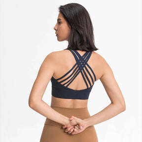 High Support Sports Bras Breathable Strappy Crisscross Back Tops-Dark Blue
