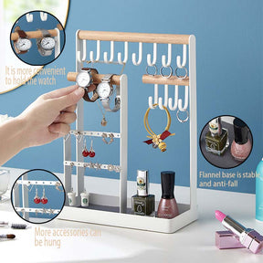 Jewelry Stand Holder Necklace Hanging Wooden Organizer Earring Tray-White
