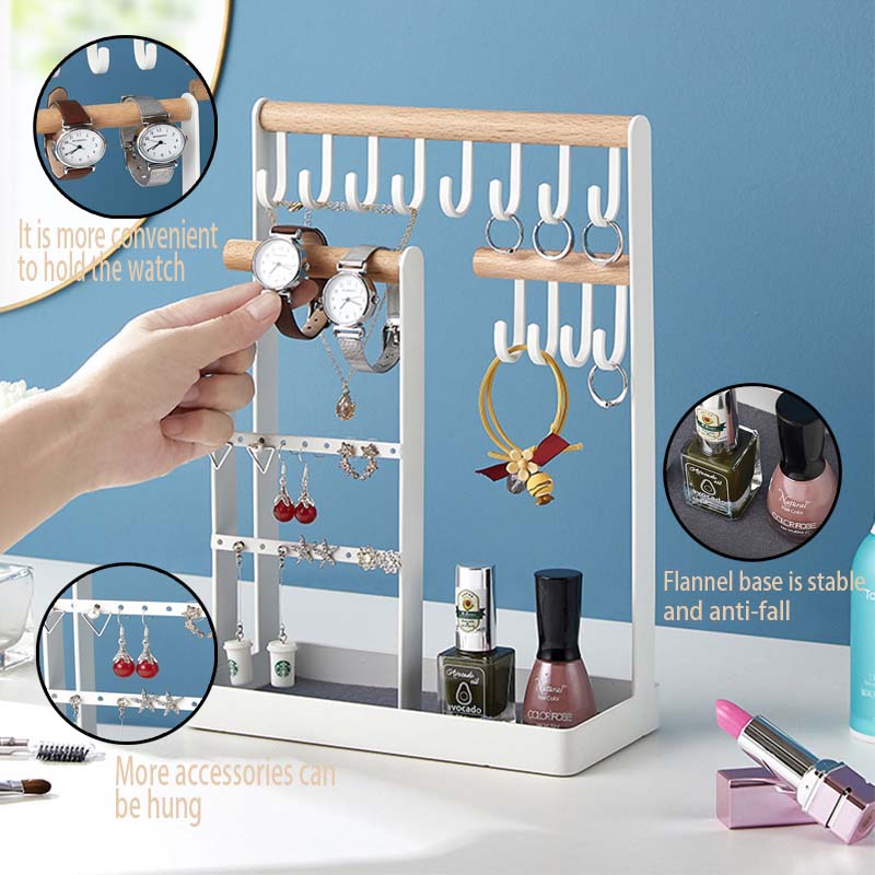 Jewelry Stand Holder Necklace Hanging Wooden Organizer Earring Tray-White