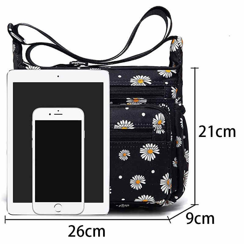 Women Nylon Floral Crossbody Bag Multi Pocket Shoulder Bag-Sun Flower
