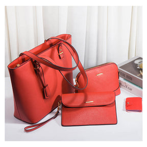 Women Retro Large Capacity Four-piece Sets Handbags Shoulder Bags Tote-Red