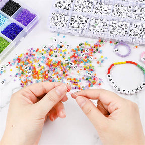 10800pcs Glass Seed Beads Craft Letter Beads Kit with 2 Rolls of Cord