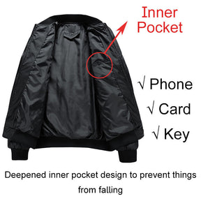 Mens Bomber Jacket Diamond Quilted Jackets Winter Warm Padded Coats-Black