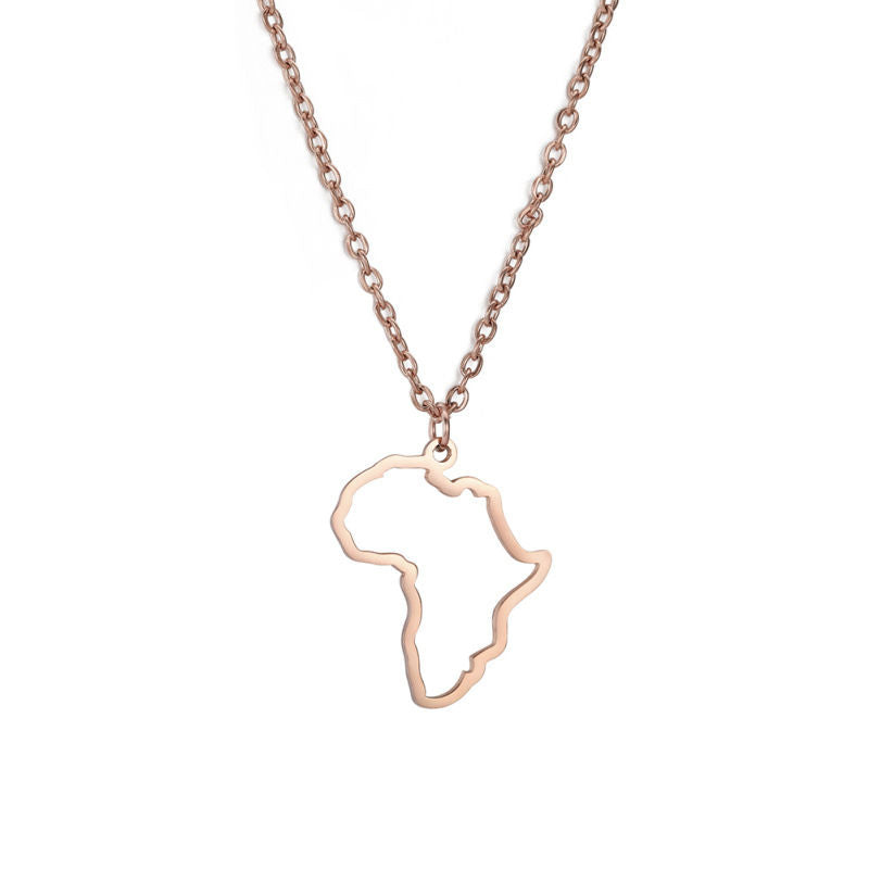 Minimalist Africa Map Pendant Necklace for Women-RoseGold