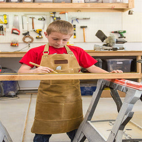 Kids Work Apron Waxed Canvas Tool Safety Smock-Khaki