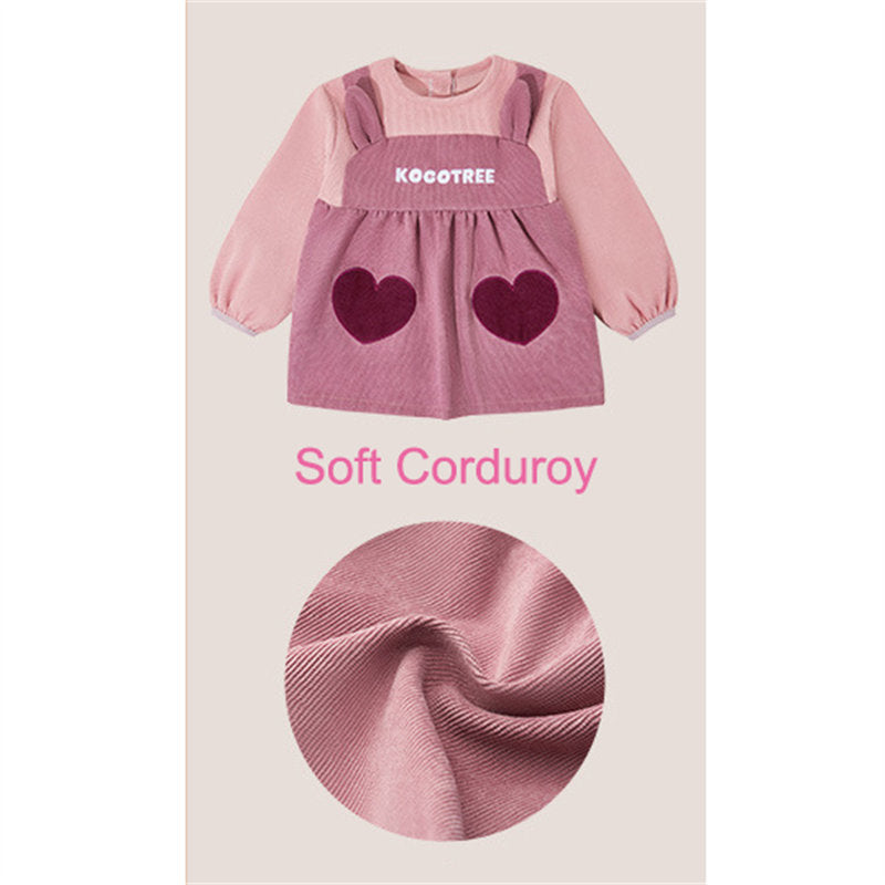 Kids Cute Long Sleeve Smock Corduroy Bib for Age 3-8 Years-Pink