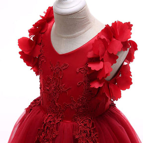 Princess Flower Girl Lace Dress Pageant Kids Christmas Party Dresses-Maroon