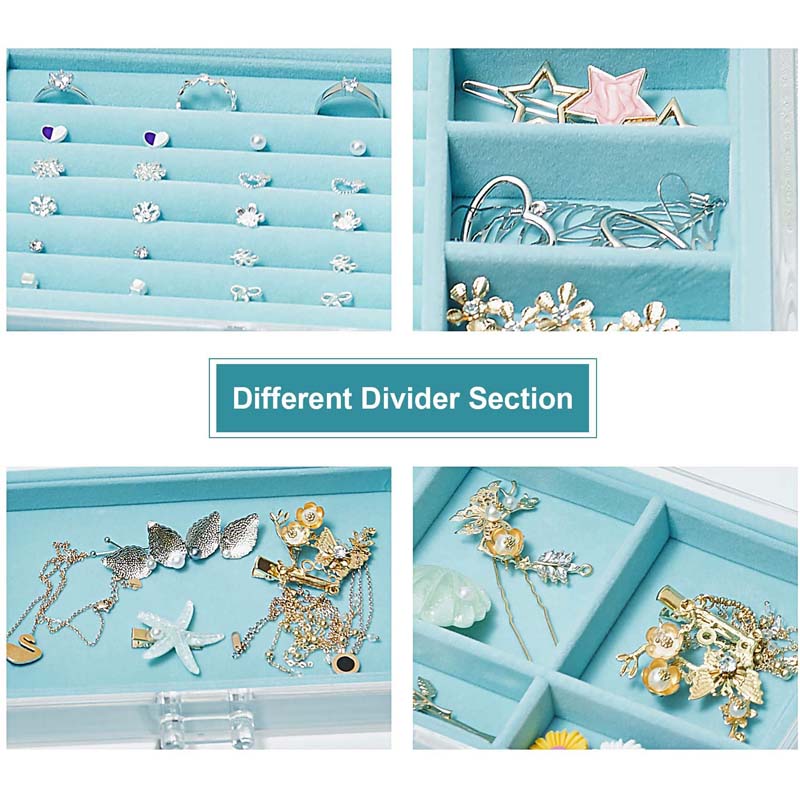 Jewelry Boxes for Women with 3 Drawers Velvet Jewelry Organizer for Earring Necklace Storage-Blue