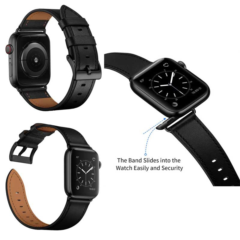 Classic Watchband Cowhide Suitable for iWatch Ultra Series 8 SE 7 6 5 4 3 2 1-Black