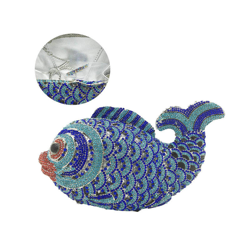 Mini Women Fish Evening Bags Crystal Clutch Purse Rhinestone Handbags with Chain-6