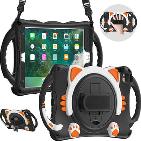 CatA iPad Silicone Case For iPad Mini 5 4 3 2 1 Built-in Handle Stand With a Strap-Black Orange