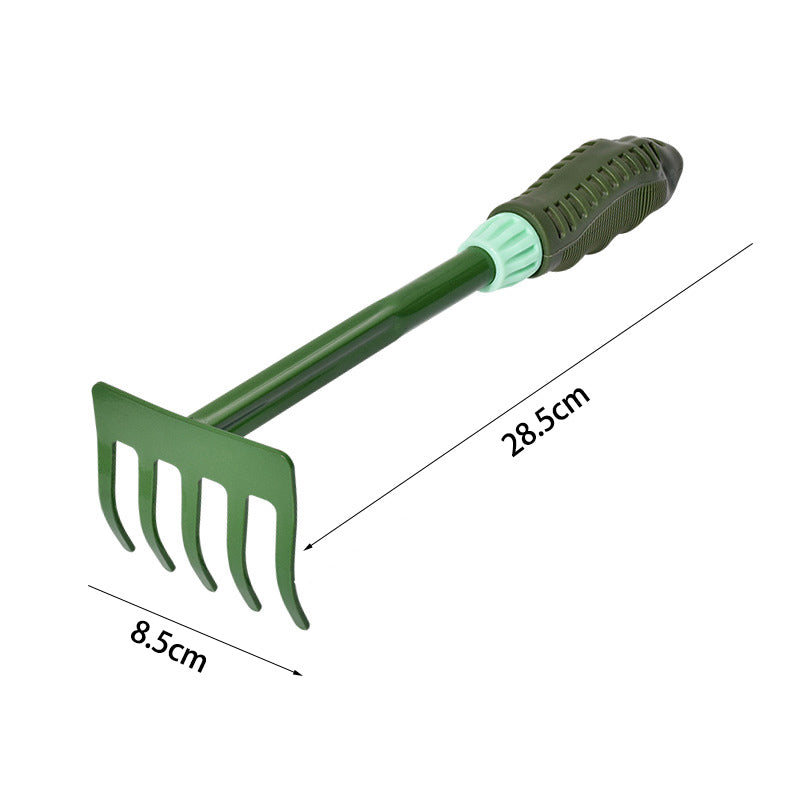 28.5cm Garden 5-Tine Rake Carbon Steel Garden Tool Lightweight Soft PVC Ergonomic Handle Grip Non-Slip