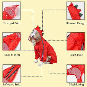 Pet Dog Raincoat Hooded Dinosaur Pet Rain Wear Waterproof Light Suit