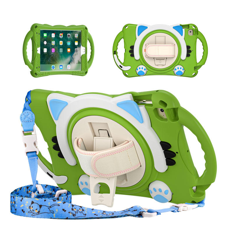 CatA iPad Silicone Case For iPad Mini 5 4 3 2 1 Built-in Handle Stand With a Strap-Green