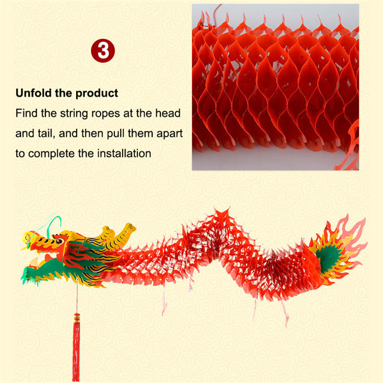 3D Chinese New Year Paper Dragon Garland Hanging Decoration New Year Party Ornaments 39 Inch