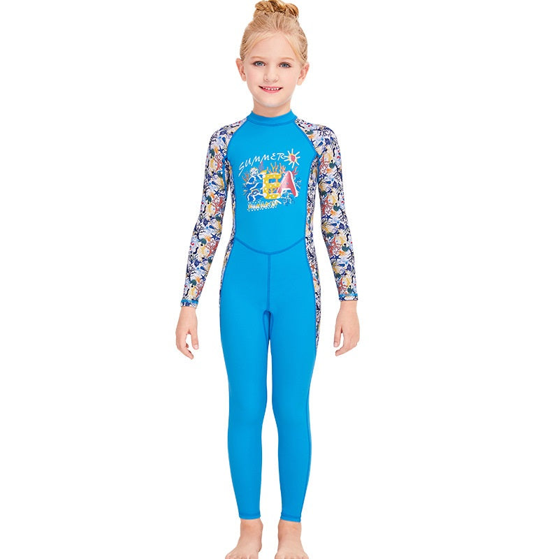 Adore Girls Sun Protection One piece Long Sleeve Quick drying Swimsuit Rash Guard M150113K Blue