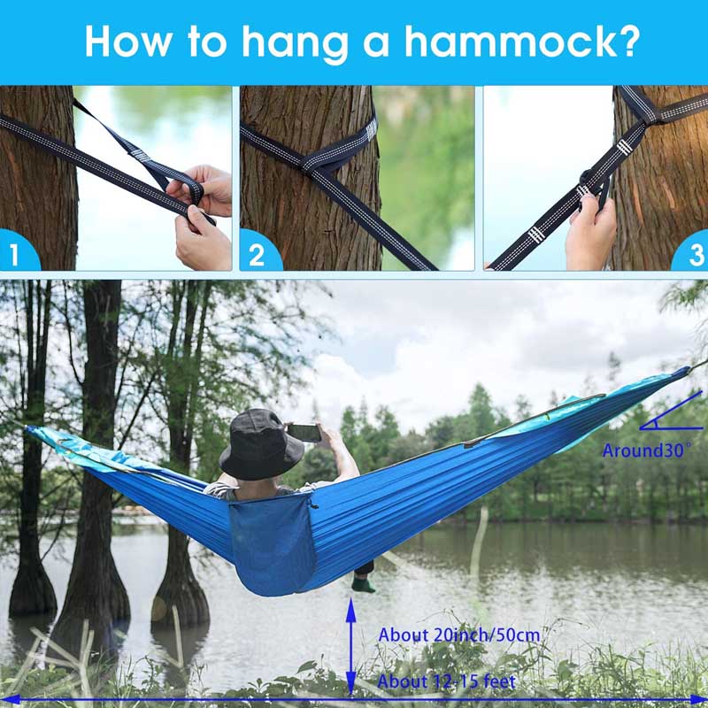 Large Camping Pop-up Parachute Hammock with Mosquito Net-Blue