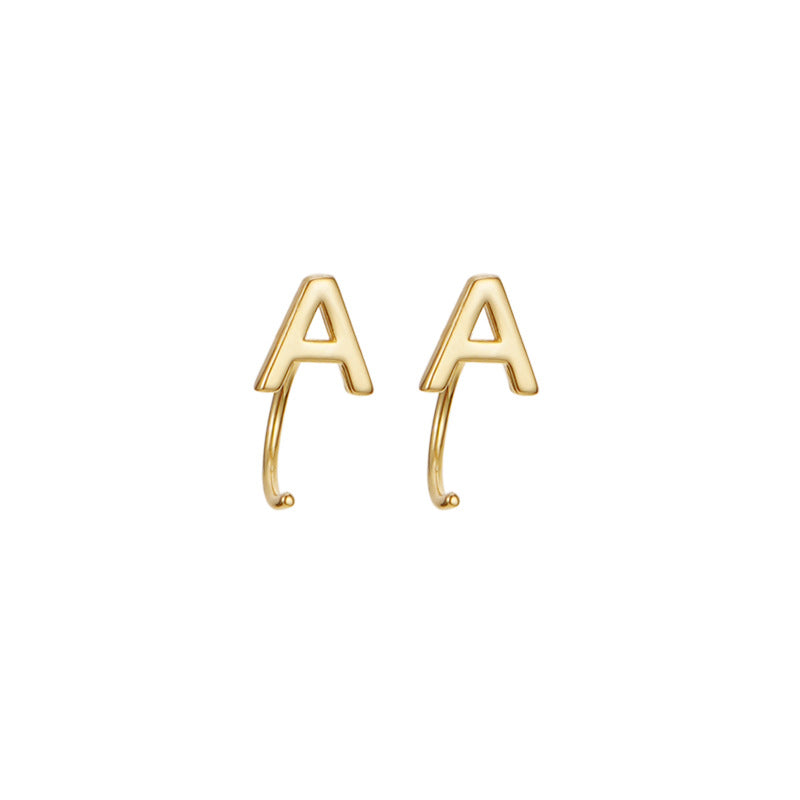 Alphabet Letter Earrings Personalized Initial Stud for Ladies Girls-A