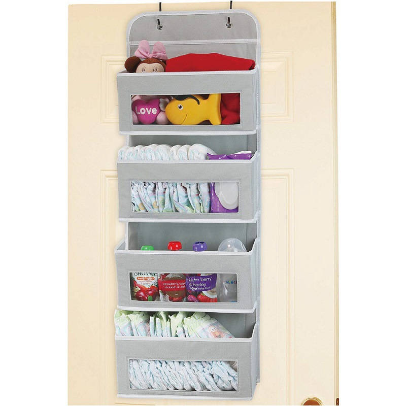 Over Door Wall Mount 4 Clear Window Pocket Organizer - Gray