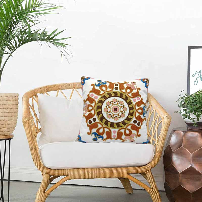 Embroidered Floral Cotton Pillow Cover for Sofa Living Room 45 x 45cm