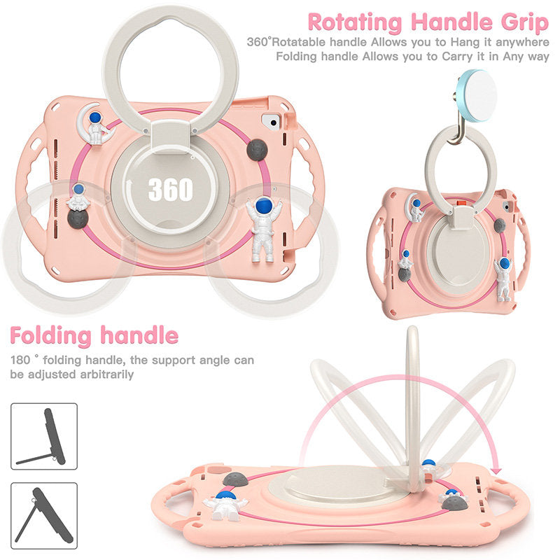 iPad Case Shockproof Case With Handle Stand Shoulder Strap for iPad 9.7 2018/2017/Pro9.7/Air2/Air-Pink