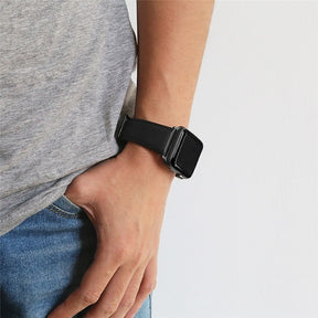 Oil Wax Leather Watch Strap For Apple iWatch-Black