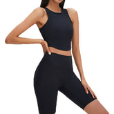 Rib-Knit Crop Tank Tops Removable Padded Quick Dry Sports Bras-Black