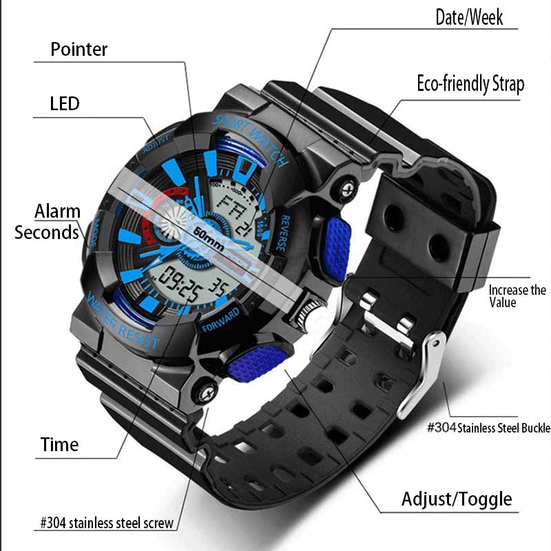 Kids Outdoor Multifunction Waterproof Watch with Alarm Chronograph-Black