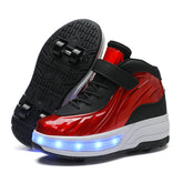 Fashion Kids Sneakers LED Roller Skate Shoes with Four Wheels-Red