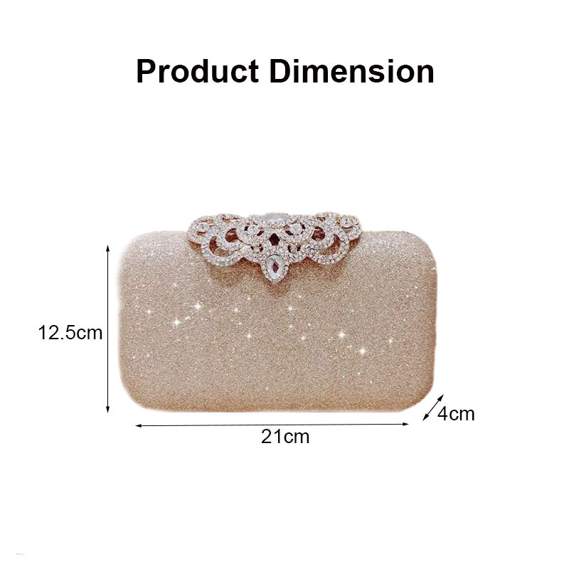 Ladies Rhinestones Clutch Crown Decoration Vintage Evening Bag-Champagne