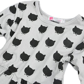 Girls Holiday Dress Graffiti Cat Printed Long Sleeve Toddler Dresses-Gray